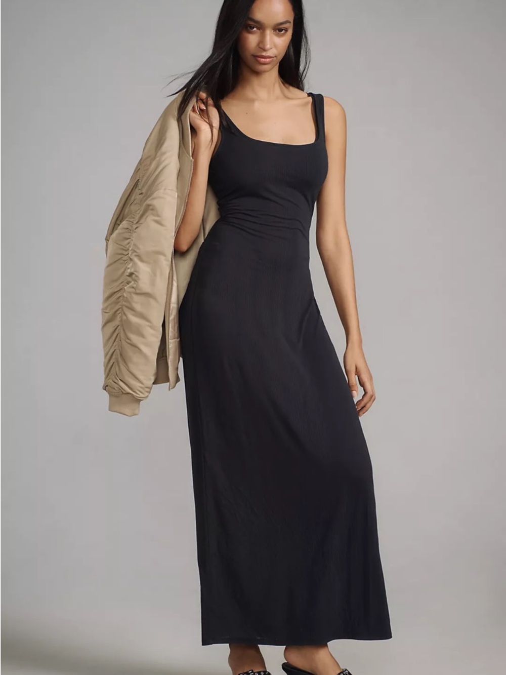 Anthropologie Classic Black Scoop Neck Maxi Dress